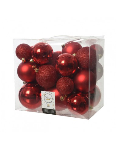 Pack de 26 Boules de Noël en Plastique Mix-Rouge Kaemingk BV Noël