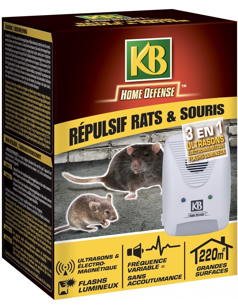 Répulsif pour Rats & Souris Electromagnétique/Ultrasons/Flash Lumineux - 220m²- KB KB Anti-nuisible