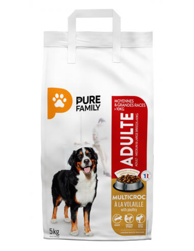 Croquettes Multicroc Chien Adulte +10Kg Volaille 5Kg - Pure Family Pure Family Alimentation et croquette