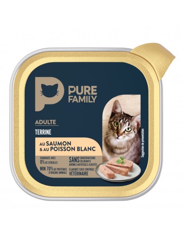 Terrine Chat Saumon/Poisson Blanc 1x100g - Pure Family Pure Family Boite et sachet fraîcheur